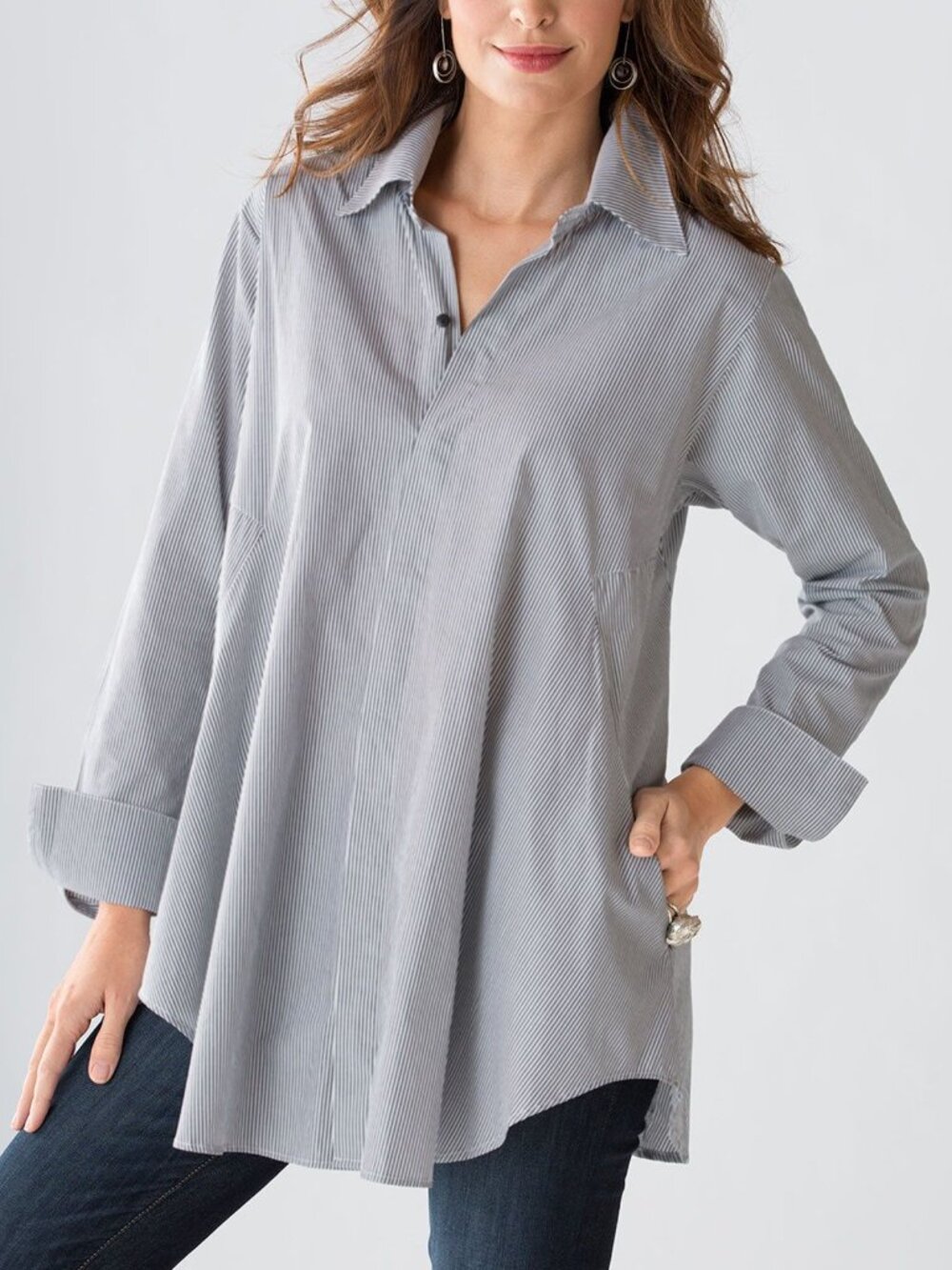 Planet Lauren G Top Size 2 US 10-14 Striped Asymmetric Oversize Button Up Shirt